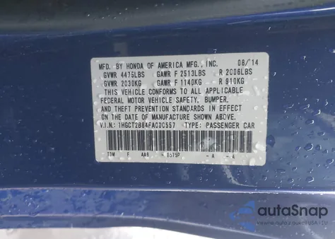 2015 Honda Accord Ex-L V-6 z USA, uszkodzony, nr VIN 1HGCT2B84FA000557